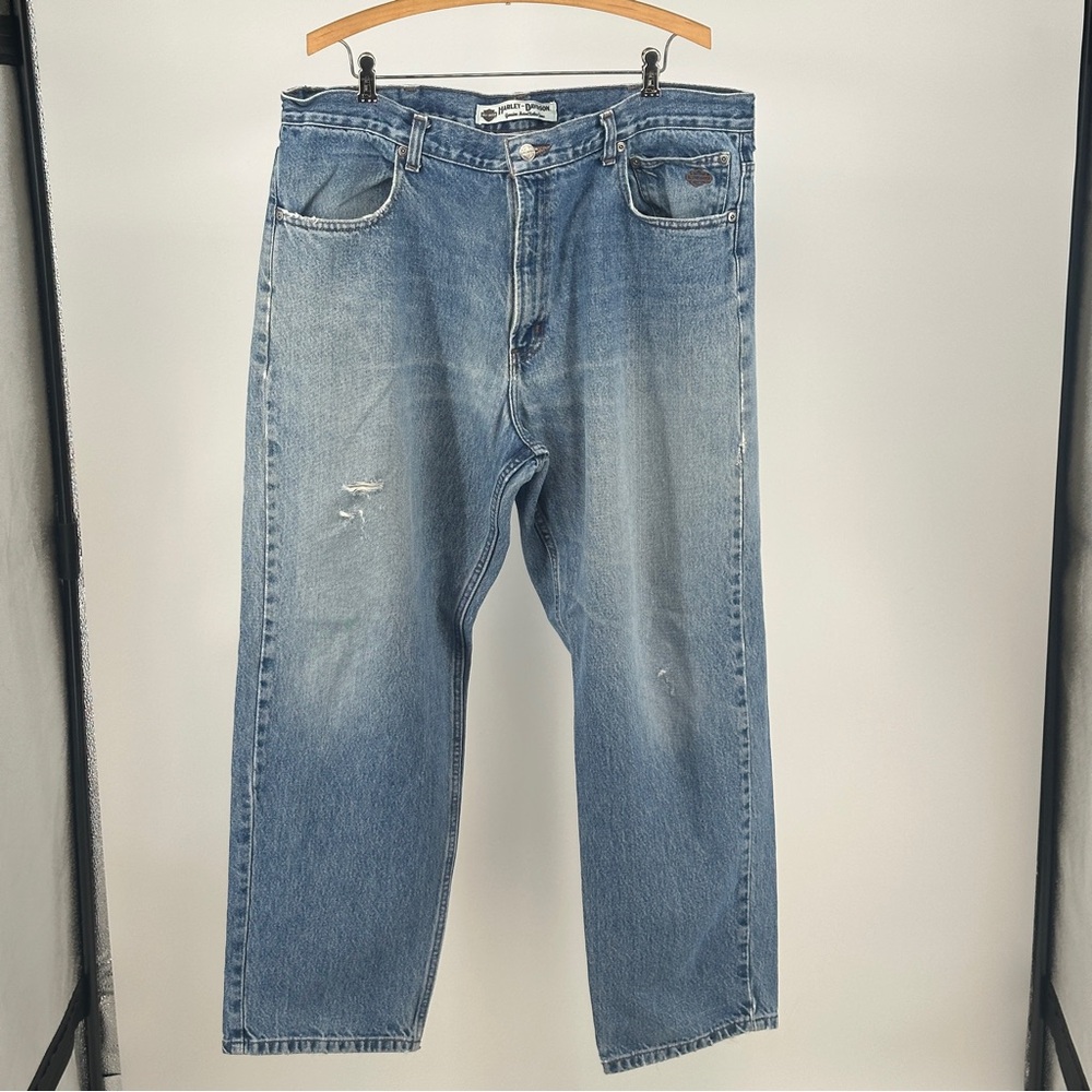 Harley-Davidson Faded‎ Blue Straight Jeans 38x30 100% cotton Denim